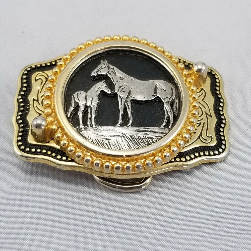 Vintage Belt Buckle Horse And Pony Filigree Western Made‎ In The USA